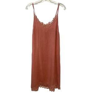 Mida Women's Dusty Rose Italian Linen Spaghetti Strap‎ Dress in Size OS